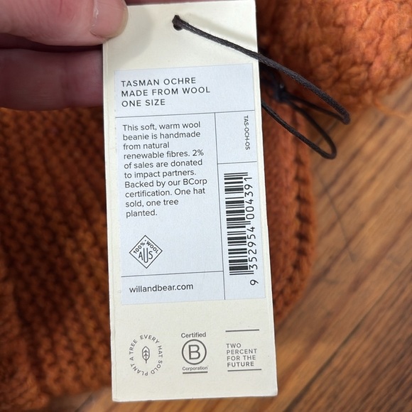 Will + Bear Tasman Wool Pom Pom Beanie Hat Ochre NWT - Picture 5 of 7